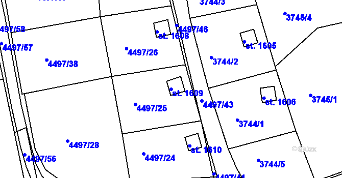 Parcela st. 1609 v KÚ Valašské Klobouky, Katastrální mapa