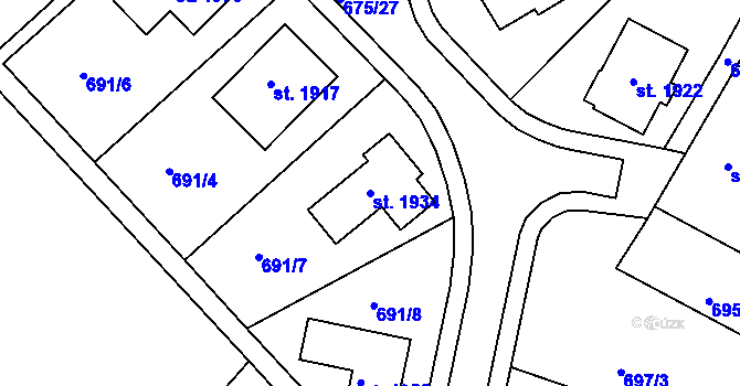 Parcela st. 1934 v KÚ Valašské Klobouky, Katastrální mapa