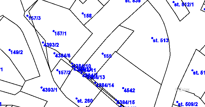 Parcela st. 155 v KÚ Valašské Klobouky, Katastrální mapa