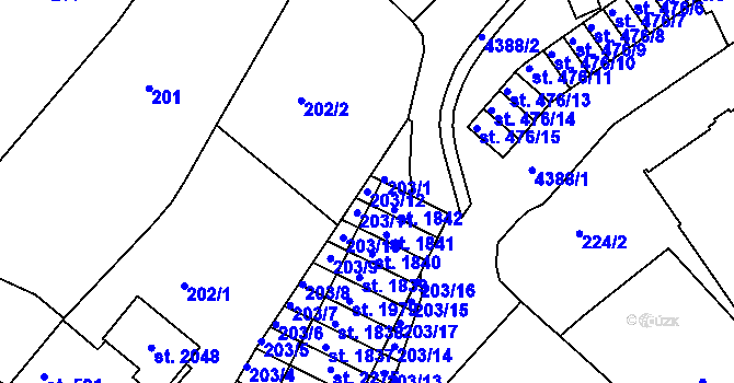 Parcela st. 203/12 v KÚ Valašské Klobouky, Katastrální mapa