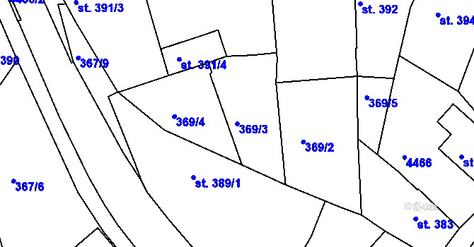 Parcela st. 369/3 v KÚ Valašské Klobouky, Katastrální mapa