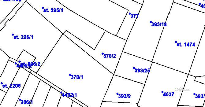 Parcela st. 378/2 v KÚ Valašské Klobouky, Katastrální mapa