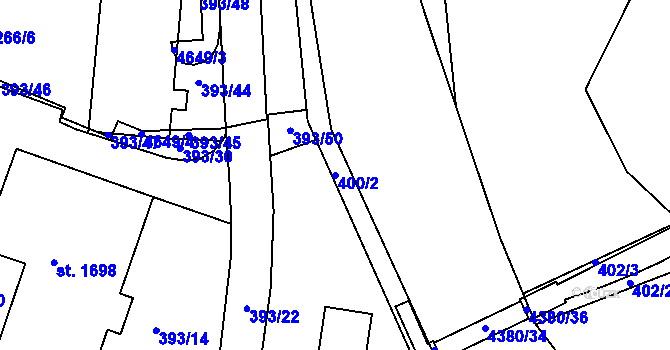 Parcela st. 400/2 v KÚ Valašské Klobouky, Katastrální mapa