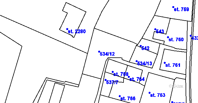 Parcela st. 534/12 v KÚ Valašské Klobouky, Katastrální mapa