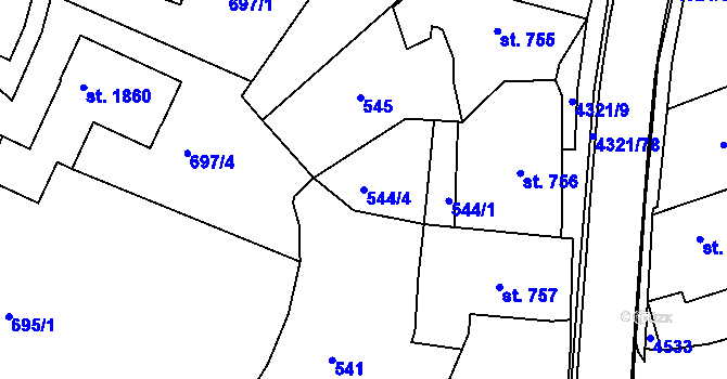 Parcela st. 544/4 v KÚ Valašské Klobouky, Katastrální mapa