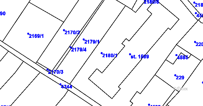 Parcela st. 2180/1 v KÚ Valašské Klobouky, Katastrální mapa