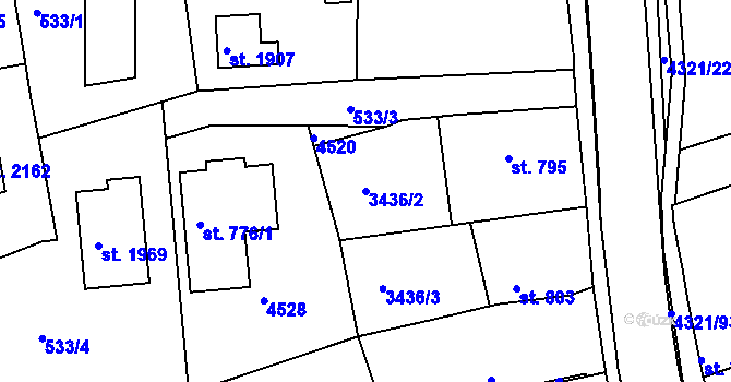 Parcela st. 3436/2 v KÚ Valašské Klobouky, Katastrální mapa