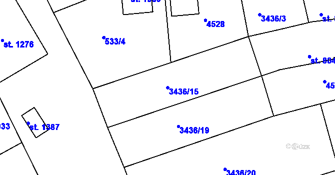 Parcela st. 3436/15 v KÚ Valašské Klobouky, Katastrální mapa