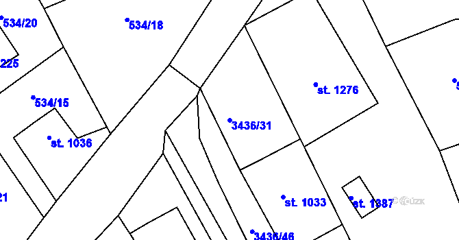 Parcela st. 3436/31 v KÚ Valašské Klobouky, Katastrální mapa