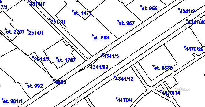 Parcela st. 4341/5 v KÚ Valašské Klobouky, Katastrální mapa
