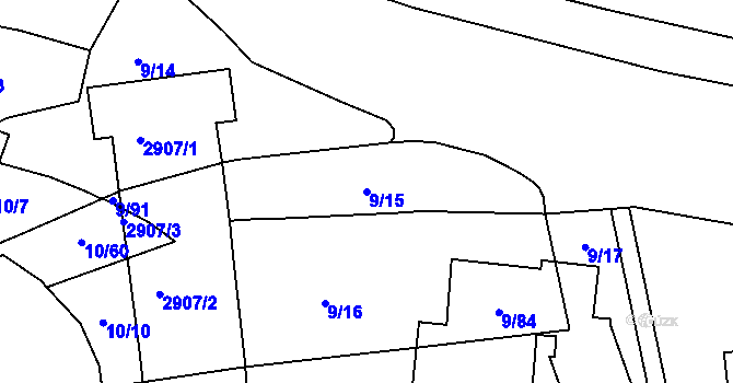 Parcela st. 9/15 v KÚ Valašské Meziříčí-město, Katastrální mapa