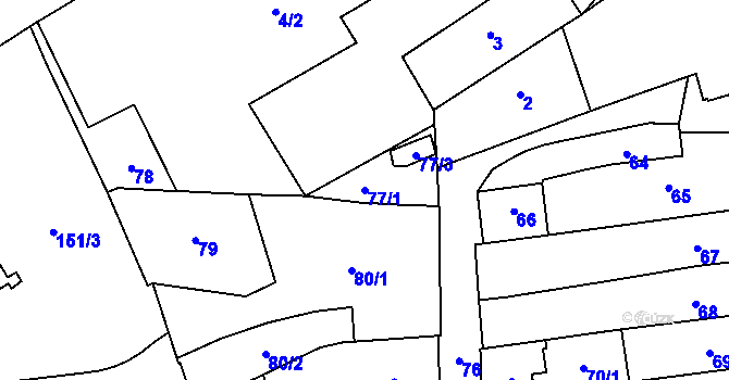 Parcela st. 77/1 v KÚ Valašské Meziříčí-město, Katastrální mapa