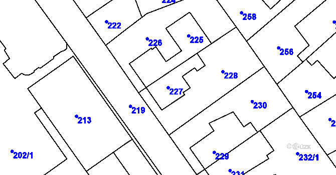 Parcela st. 227 v KÚ Valašské Meziříčí-město, Katastrální mapa