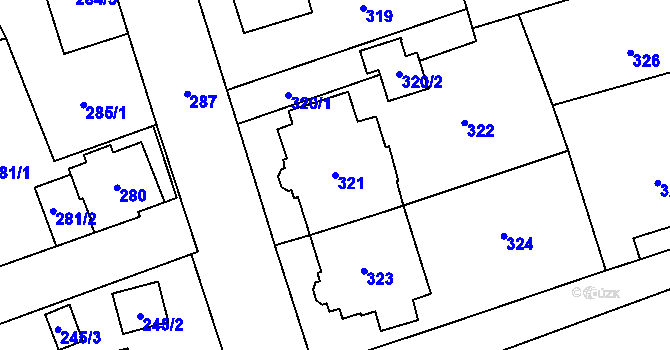 Parcela st. 321 v KÚ Valašské Meziříčí-město, Katastrální mapa