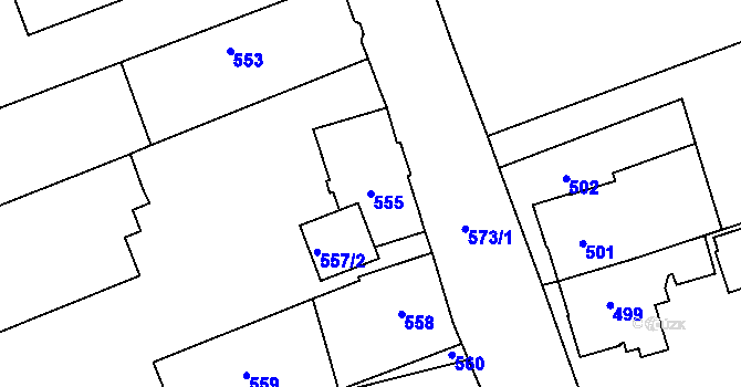 Parcela st. 555 v KÚ Valašské Meziříčí-město, Katastrální mapa