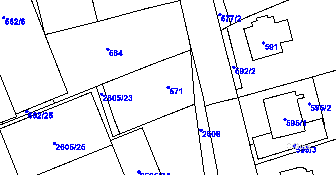 Parcela st. 571 v KÚ Valašské Meziříčí-město, Katastrální mapa