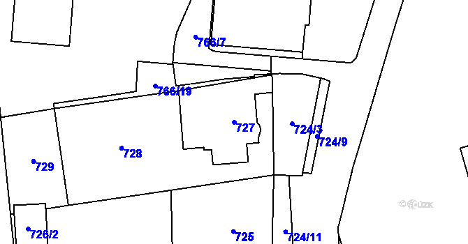 Parcela st. 727 v KÚ Valašské Meziříčí-město, Katastrální mapa