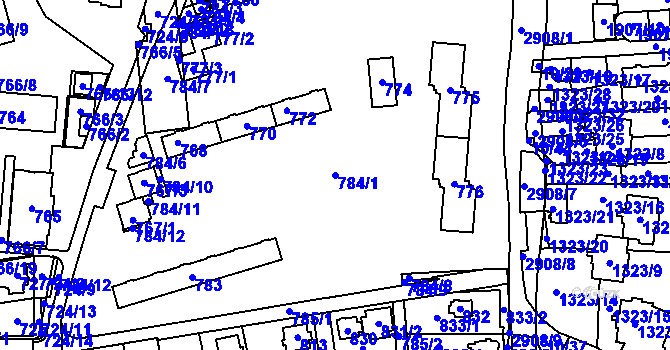 Parcela st. 784/1 v KÚ Valašské Meziříčí-město, Katastrální mapa