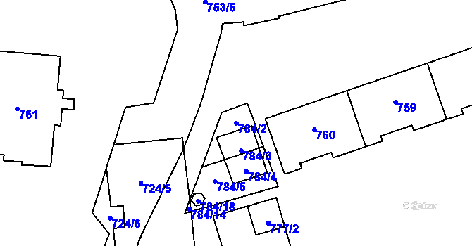 Parcela st. 784/2 v KÚ Valašské Meziříčí-město, Katastrální mapa