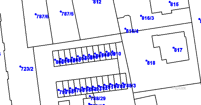 Parcela st. 808 v KÚ Valašské Meziříčí-město, Katastrální mapa