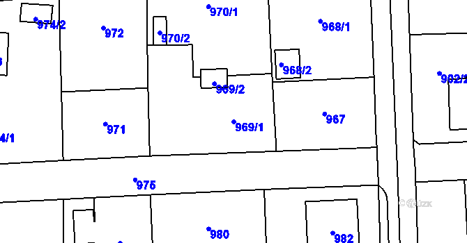 Parcela st. 969/1 v KÚ Valašské Meziříčí-město, Katastrální mapa