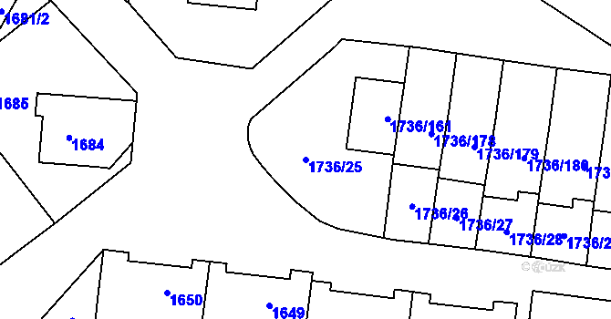 Parcela st. 1736/25 v KÚ Valašské Meziříčí-město, Katastrální mapa