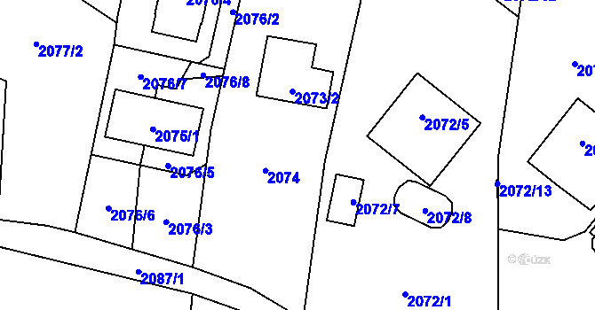 Parcela st. 2073/1 v KÚ Valašské Meziříčí-město, Katastrální mapa