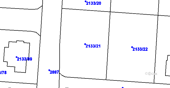 Parcela st. 2133/21 v KÚ Valašské Meziříčí-město, Katastrální mapa