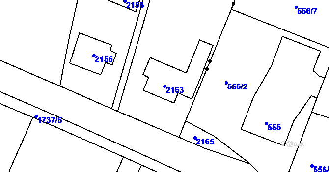 Parcela st. 2163 v KÚ Valašské Meziříčí-město, Katastrální mapa