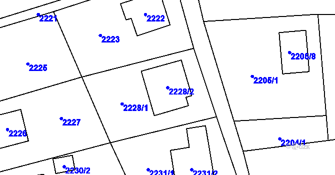 Parcela st. 2228/2 v KÚ Valašské Meziříčí-město, Katastrální mapa
