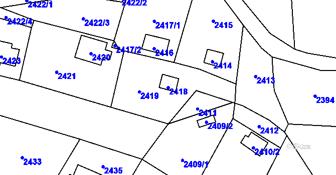 Parcela st. 2418 v KÚ Valašské Meziříčí-město, Katastrální mapa