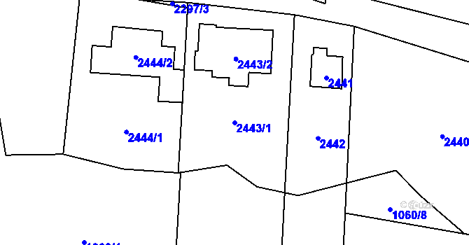 Parcela st. 2443/1 v KÚ Valašské Meziříčí-město, Katastrální mapa