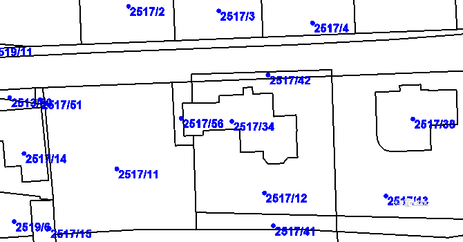 Parcela st. 2517/34 v KÚ Valašské Meziříčí-město, Katastrální mapa