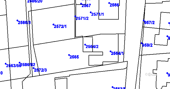 Parcela st. 2564/2 v KÚ Valašské Meziříčí-město, Katastrální mapa
