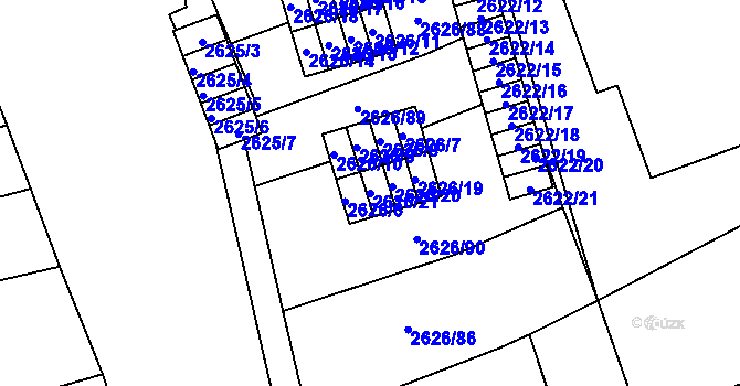 Parcela st. 2626/21 v KÚ Valašské Meziříčí-město, Katastrální mapa