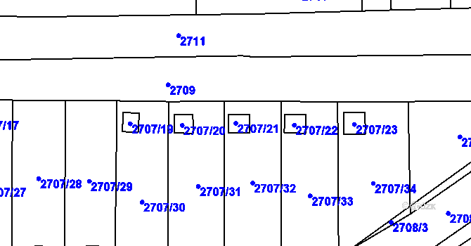 Parcela st. 2707/21 v KÚ Valašské Meziříčí-město, Katastrální mapa