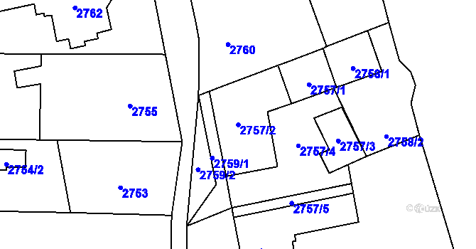 Parcela st. 2757/2 v KÚ Valašské Meziříčí-město, Katastrální mapa