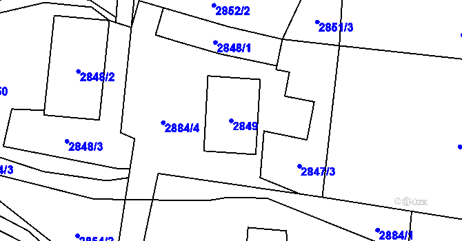 Parcela st. 2849 v KÚ Valašské Meziříčí-město, Katastrální mapa