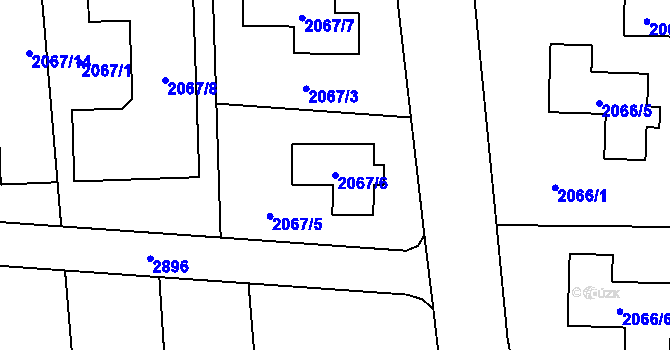 Parcela st. 2067/6 v KÚ Valašské Meziříčí-město, Katastrální mapa