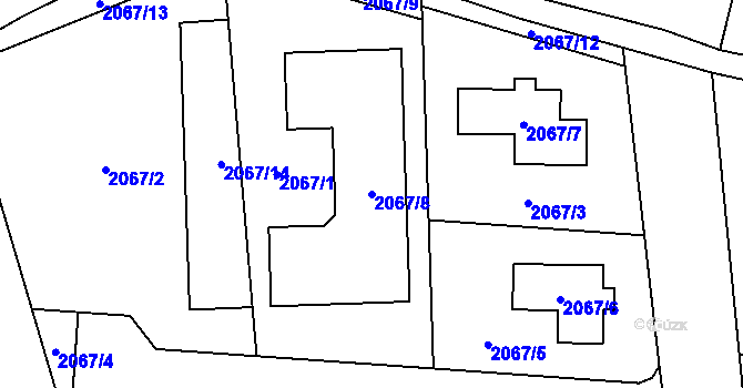 Parcela st. 2067/8 v KÚ Valašské Meziříčí-město, Katastrální mapa
