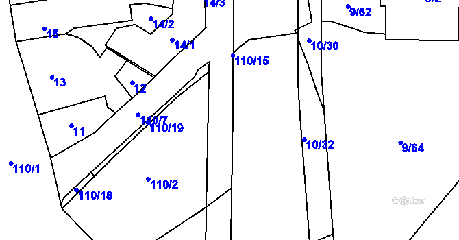 Parcela st. 110/14 v KÚ Valašské Meziříčí-město, Katastrální mapa