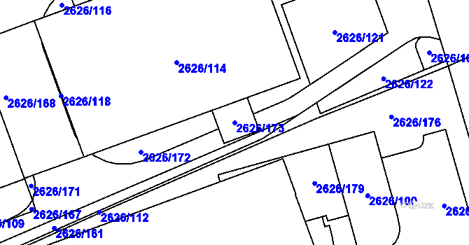 Parcela st. 2626/173 v KÚ Valašské Meziříčí-město, Katastrální mapa