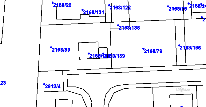 Parcela st. 2168/139 v KÚ Valašské Meziříčí-město, Katastrální mapa