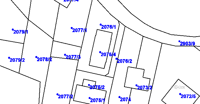 Parcela st. 2076/4 v KÚ Valašské Meziříčí-město, Katastrální mapa