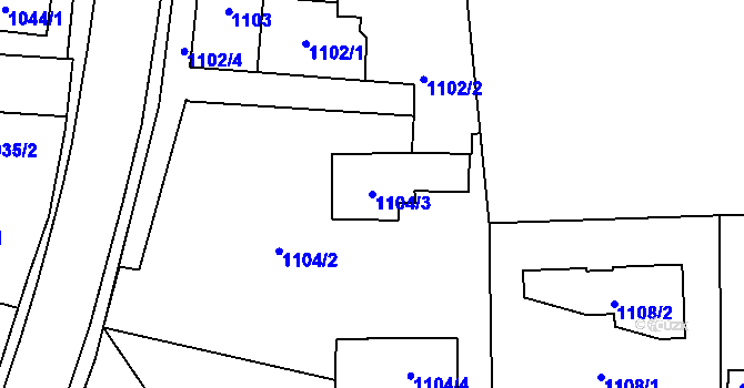 Parcela st. 1104/3 v KÚ Valašské Meziříčí-město, Katastrální mapa