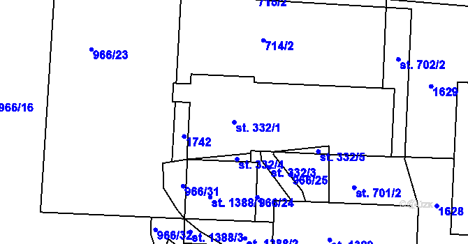 Parcela st. 332/1 v KÚ Krásno nad Bečvou, Katastrální mapa