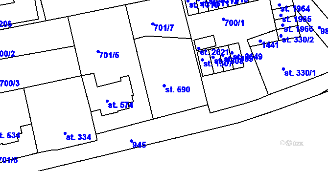 Parcela st. 590 v KÚ Krásno nad Bečvou, Katastrální mapa