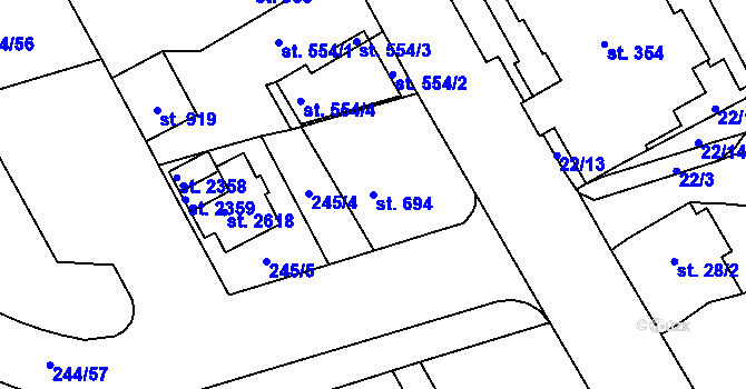 Parcela st. 694 v KÚ Krásno nad Bečvou, Katastrální mapa