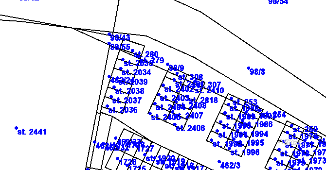 Parcela st. 2402 v KÚ Krásno nad Bečvou, Katastrální mapa
