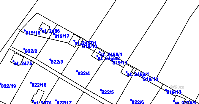 Parcela st. 2468/1 v KÚ Krásno nad Bečvou, Katastrální mapa
